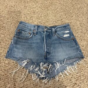Distressed Blue Denim Jean Shorts